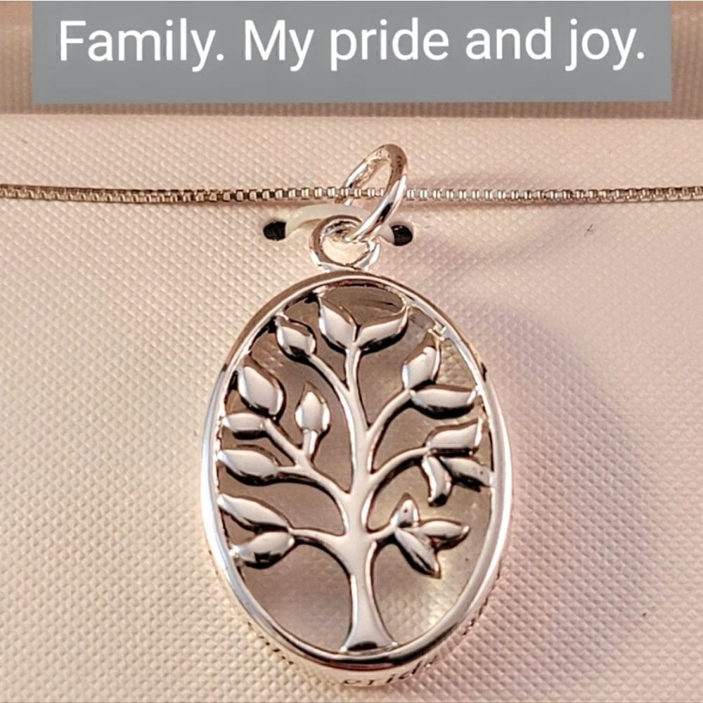 Sterling Openwork Tree Family Inspiration Pendant Necklace - Ne…